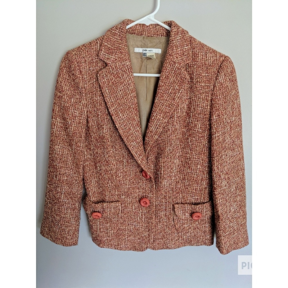 ZARA Basic Tweed orange blazer size 4